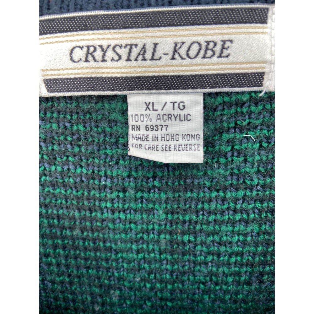 VTG Crystal Kobe Cardigan Womens Sz XL Blue Green Plaid Button‎ Front Sweater - Picture 5 of 12